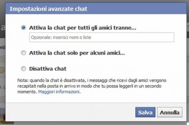 Cómo deshabilitar el chat de Facebook solo para algunos usuarios